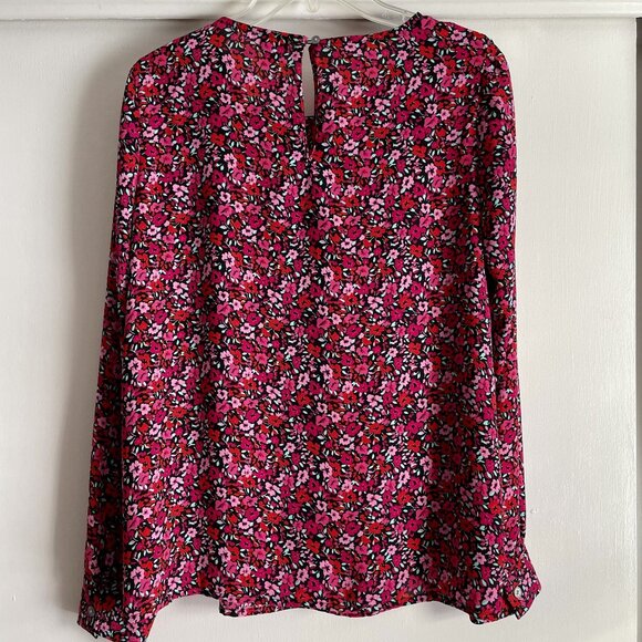 J. Crew Womens Top Pink Floral Peasant Blouse Size S Long Sleeve Keyhole Back - Picture 8 of 12